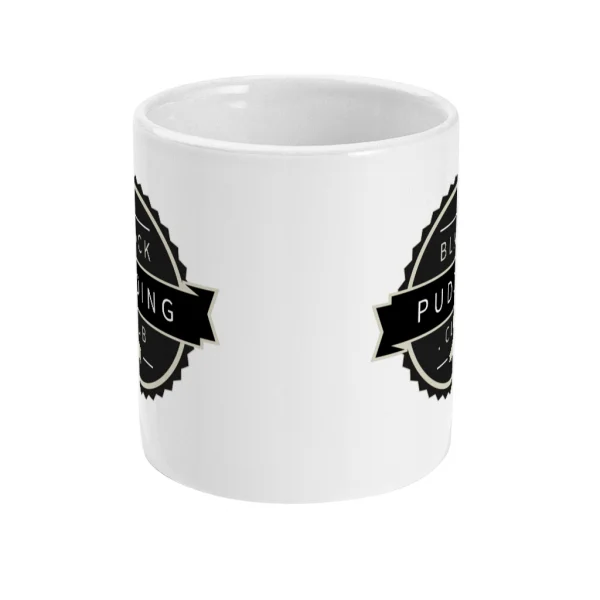 black pudding club logo ceramic mug front mockup