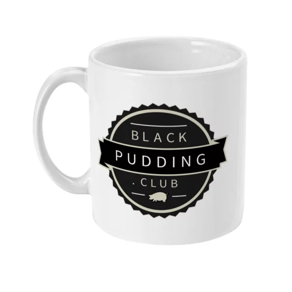 black pudding club logo ceramic mug left side mockup