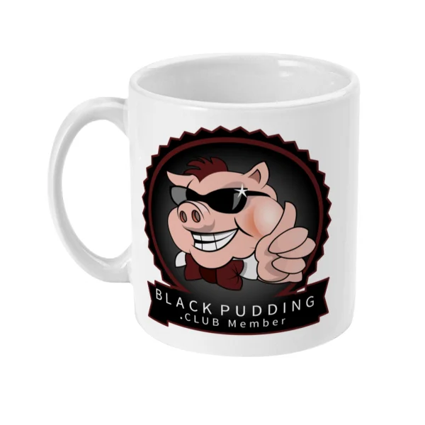 black pudding club member mug left side mockup