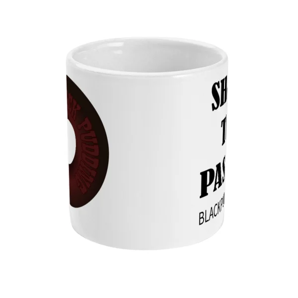 black pudding horseshoe + share the passion mug front mockup