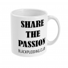 black pudding horseshoe + share the passion mug right side mockup