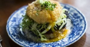 Crispy Golden Eggs with Black Pudding, Pan-Fried Boxty & Crisp Apple Salad