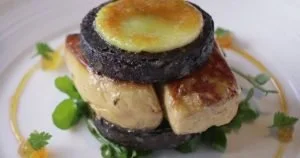 Grilled Black Pudding with Foie Gras, Apple & Vanilla Chutney