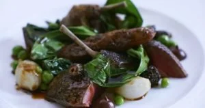 Roast Woodpigeon Peas Wild Garlic Black Pudding Puree Liver Toast